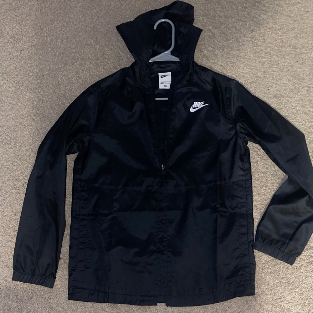 Nike Kids Black Hooded Rain Pullover with White Logo